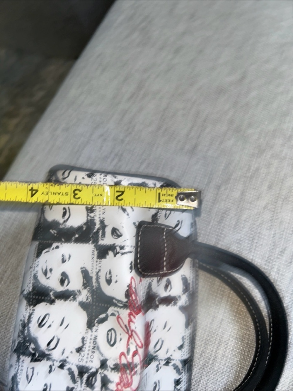 Black & White Marilyn Print Mini Satchel with Red Lip Accent - Picture 10 of 11